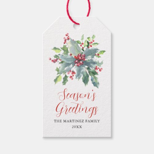 Elegant Holly Berry Christmas Holiday Gift Tags