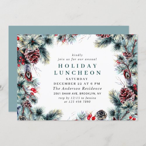 Elegant Holly Berry Christmas HOLIDAY LUNCHEON Invitation