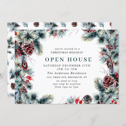 Elegant Holly Berry CHRISTMAS HOLIDAY OPEN HOUSE Invitation