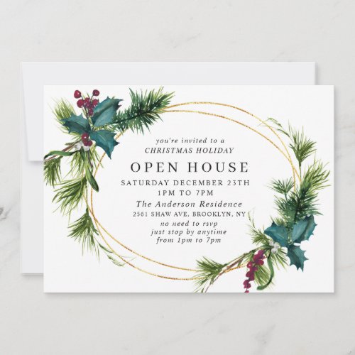 Elegant Holly Berry CHRISTMAS HOLIDAY OPEN HOUSE Invitation