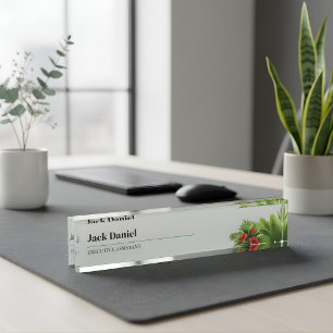 Elegant Holly Berry Custom Florist Business Office Desk Name Plate