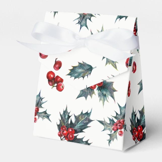 Elegant Holly Berry Holiday Christmas Rustic Favor Boxes (Front Side)