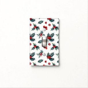 Elegant Holly Berry Holiday Christmas Rustic Light Switch Cover