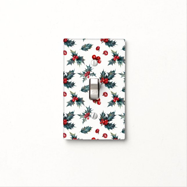Elegant Holly Berry Holiday Christmas Rustic Light Switch Cover (In Situ)