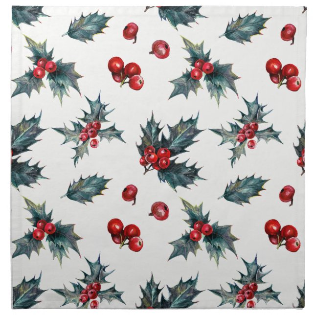 Elegant Holly Berry Holiday Winter Wedding Party Napkin (Front)