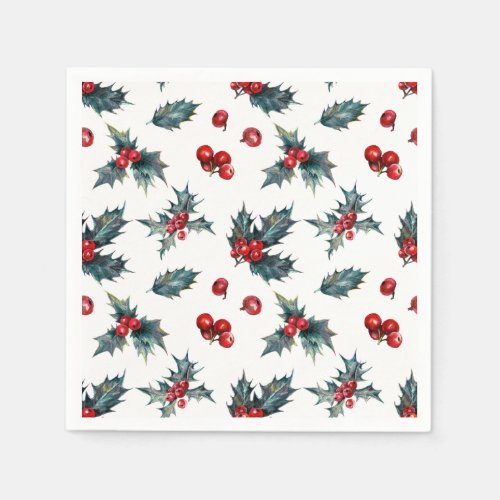 Elegant Holly Berry Holiday Winter Wedding Party Napkins