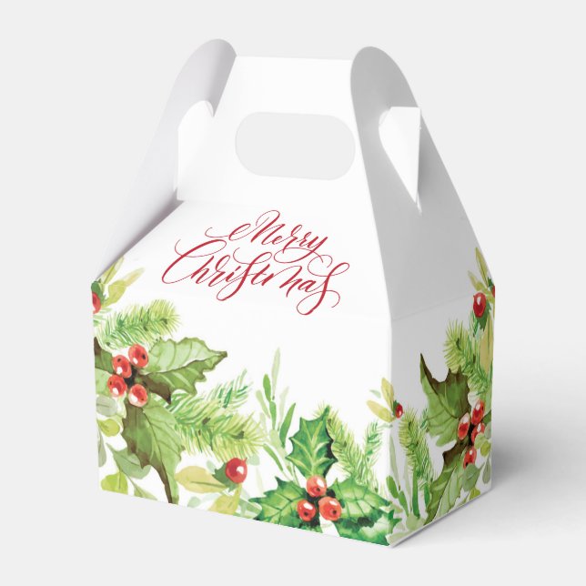 Elegant Holly Berry Merry Christmas Holiday Favor  Boxes (Front Side)