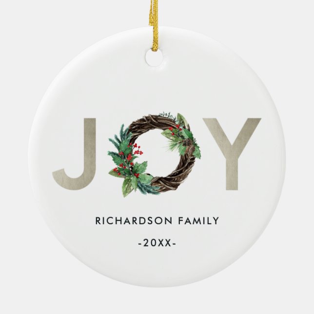 ELEGANT HOLLY BERRY SILVER JOY WREATH CHRISTMAS CERAMIC ORNAMENT (Back)