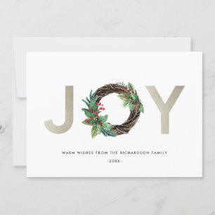 ELEGANT HOLLY BERRY SILVER JOY WREATH CHRISTMAS HOLIDAY CARD