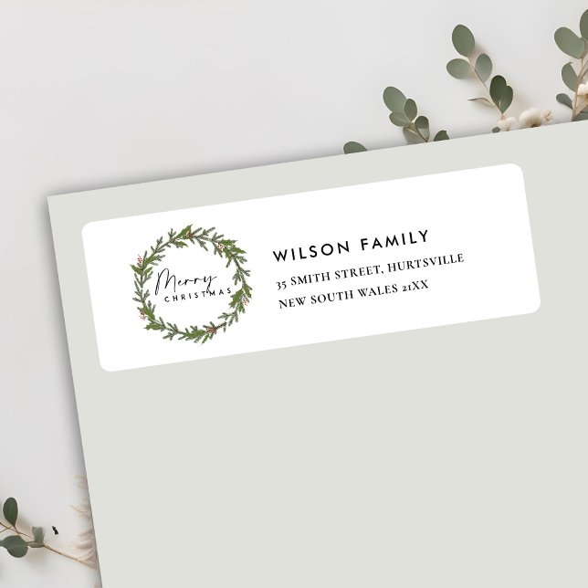 ELEGANT HOLLY BERRY WREATH CHRISTMAS ADDRESS LABEL (Creator Uploaded)