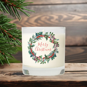 Elegant Holly Berry Wreath Merry Christmas Scented Candle