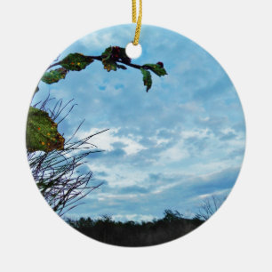 Elegant Holly Christmas,  blue sky Ceramic Ornament