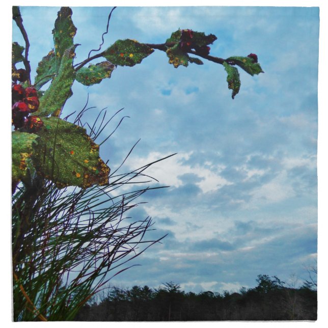 Elegant Holly Christmas,  blue sky Cloth Napkin (Front)