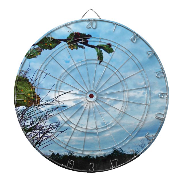 Elegant Holly Christmas,  blue sky Dartboard With Darts (Front)