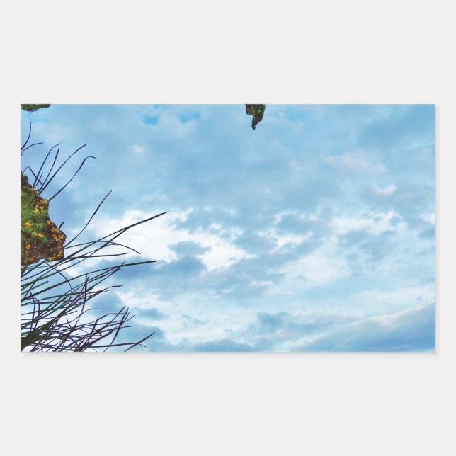 Elegant Holly Christmas,  blue sky Rectangular Sticker (Front)