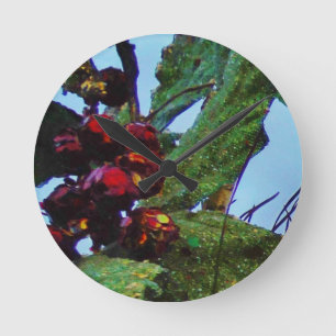 Elegant Holly Christmas, blue sky Round Clock