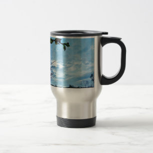 Elegant Holly Christmas,  blue sky Travel Mug
