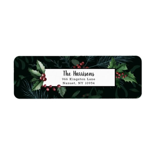 Elegant Holly Christmas Botanical Label