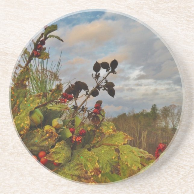Elegant Holly Christmas, Coaster (Front)