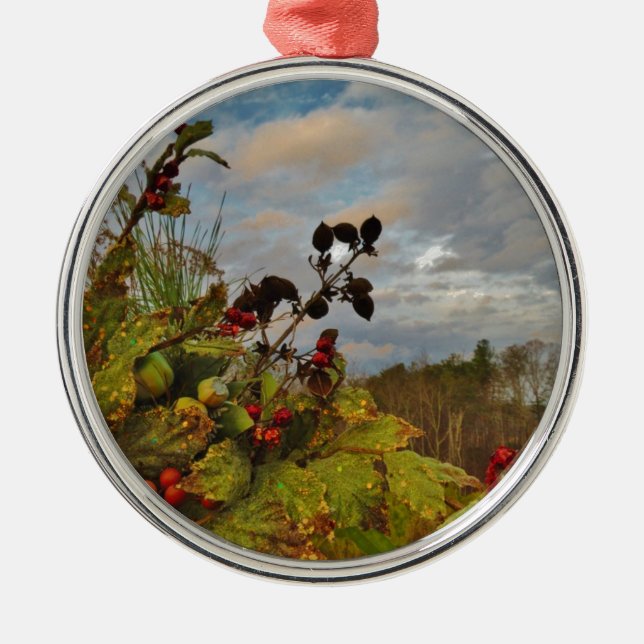 Elegant Holly Christmas, Metal Ornament (Front)