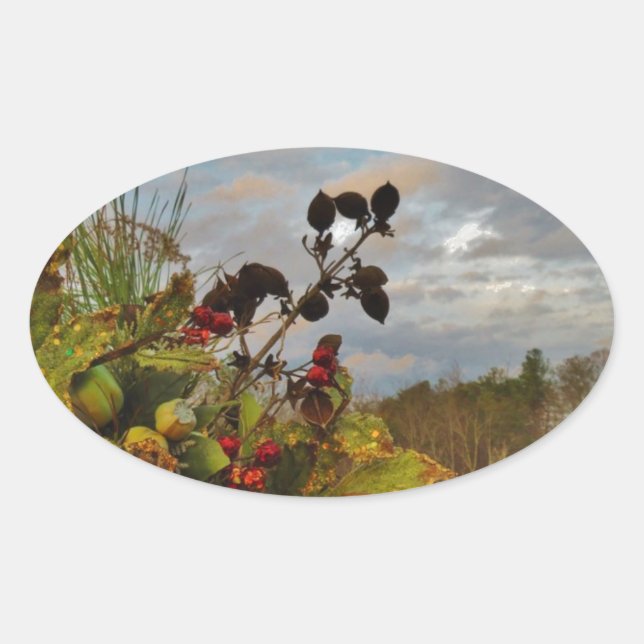 Elegant Holly Christmas, Oval Sticker (Front)