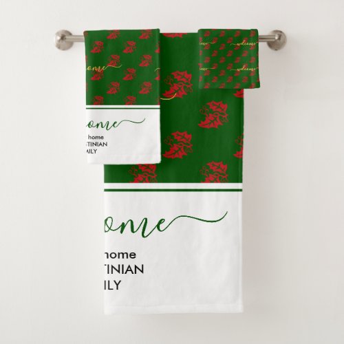 Elegant Holly Christmas Welcome Bath Towel Set