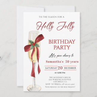 Elegant Holly Jolly christmas birthday Party Invitation