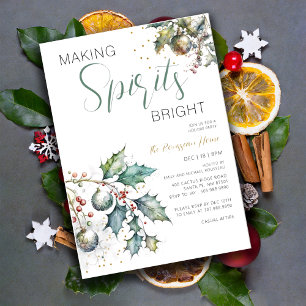Elegant Holly Making Spirits Bright Holiday Party Invitation
