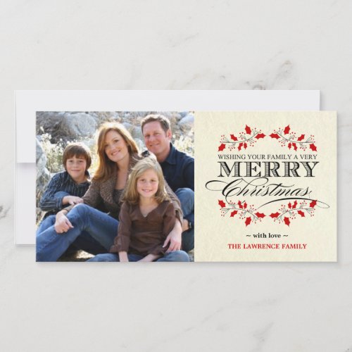 Elegant Holly Merry Christmas Typography Holiday Card