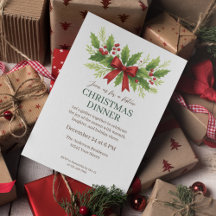 Elegant Holly & Red Bow Christmas Dinner -