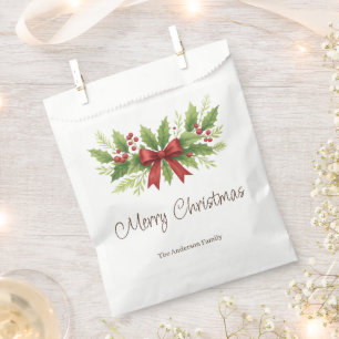 Elegant Holly & Red Bow Christmas -  Favor Bag