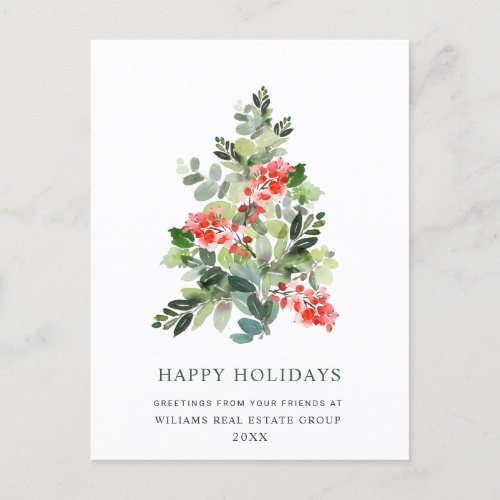 Elegant Holly Tree Christmas Corporate Greeting Po Postcard