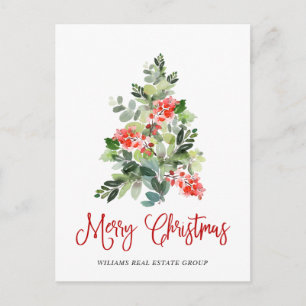 Elegant Holly Tree Christmas Corporate Greeting Postcard