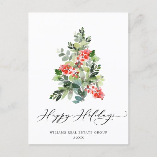 Elegant Holly Tree Christmas Corporate Greeting Postcard