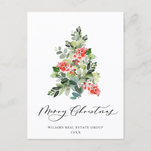 Elegant Holly Tree Christmas Corporate Greeting Postcard