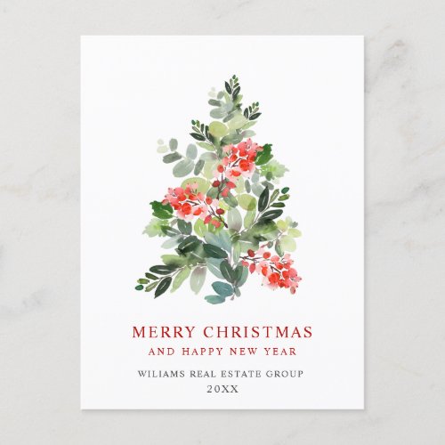 Elegant Holly Tree Christmas Corporate Greeting Postcard