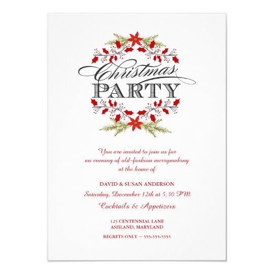 elegant holly wreath christmas party invitations zazzle com christmas party invitations