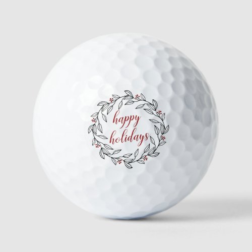 Elegant Holly Wreath Happy Holidays  Golf Balls
