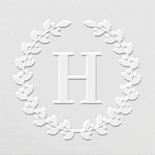 Elegant Holly Wreath Initial Monogram Embosser