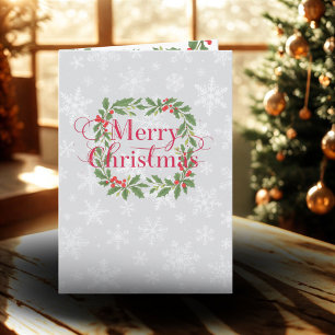 Elegant Holly Wreath Merry Christmas  Holiday Card