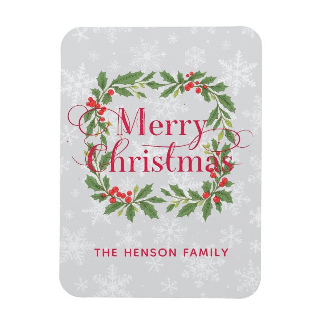 Elegant Holly Wreath Merry Christmas  Magnet (Vertical)