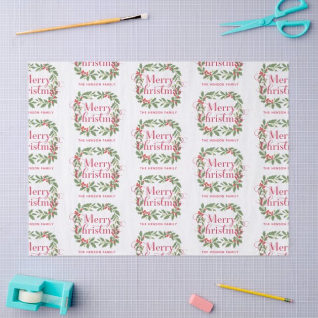 Elegant Holly Wreath Merry Christmas Tissue Paper (Craft)