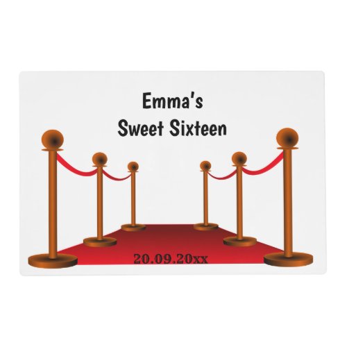 Elegant Hollywood Red Carpet Sweet 16 Birthday  Placemat