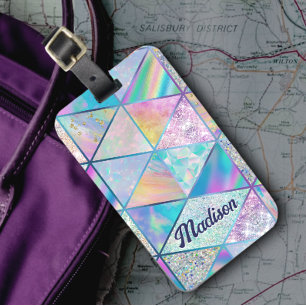 Elegant hologram girly colorful luggage tag