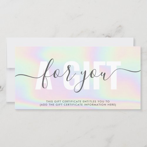 Elegant hologram unicorn rainbow salon gift card
