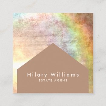 Elegant Holograph Chic Beige Estate Agent Square B Square Business Card by TabbyGun at Zazzle