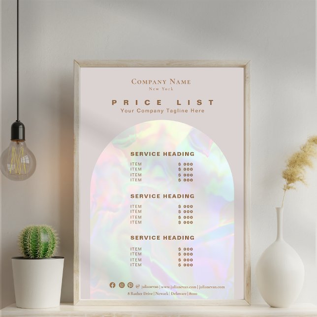 Elegant Holographic Aura Arch Beige Price List Poster (Elegant Holographic Arch Beige Price List Poster)
