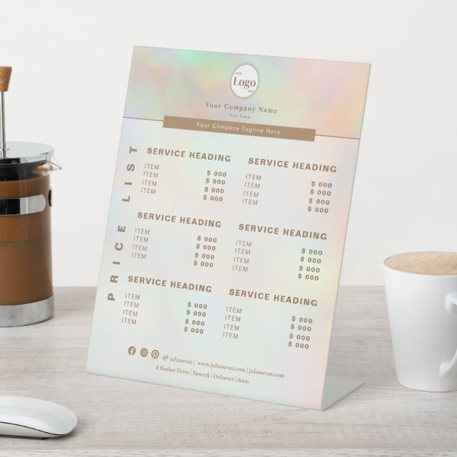 Elegant Holographic Beautician Service Price List  Pedestal Sign (In SItu)