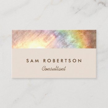 Elegant Holographic Beige Rainbow Business Card by TabbyGun at Zazzle