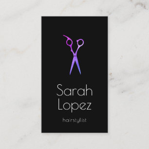 Elegant holographic & black scissors hairstylist business card